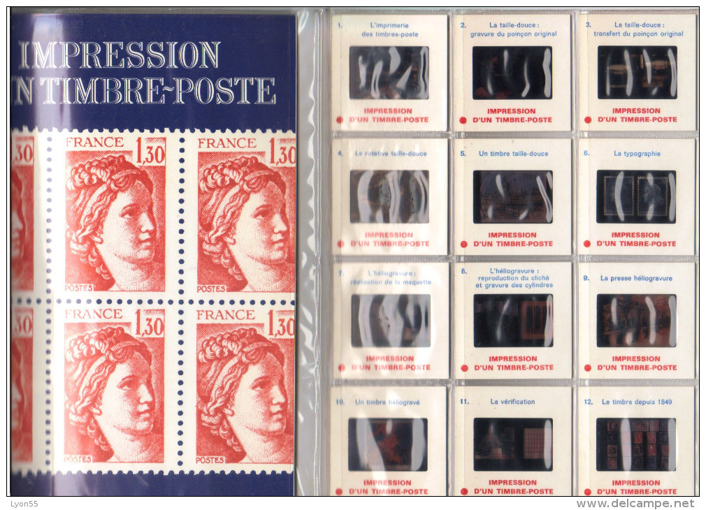 Livret Et 12 Diapositives "Impression D'un Timbre Poste" Secrétariat D'Etat Aux Postes Et Télécommunications 1980 - Documenten Van De Post