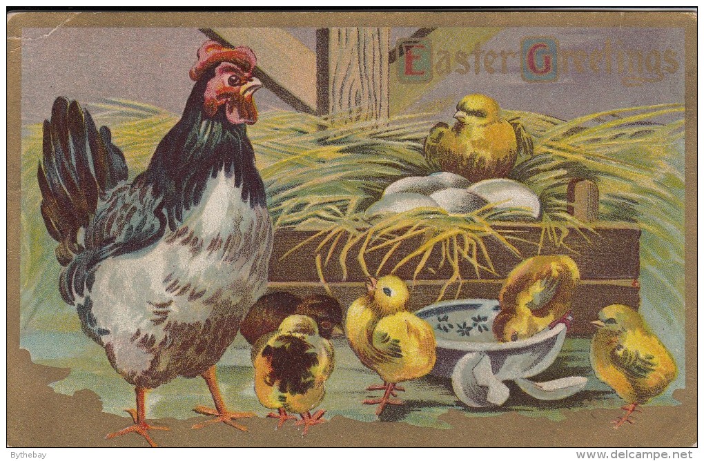 Easter Greetings - Rooster, Chicks - Pâques