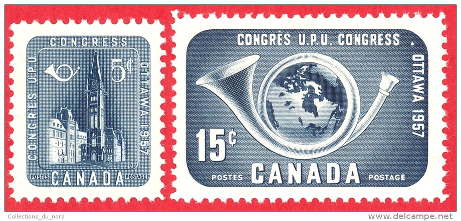 Canada #  371 &amp; 372 - 5 &amp; 15 Cents - Mint N/H - Dated  1957 - UPU Congress/ Congrès UPU - Ongebruikt