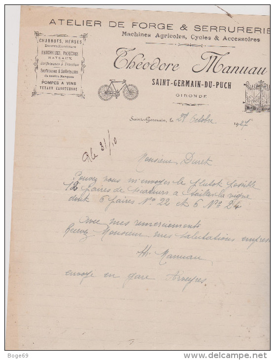 (GIRONDE) SAINT GERMAIN DU PUCH  , Atelier De Forge & Serrurerie ,pompes à Vin ;  THEODORE MANUAU - Petits Métiers