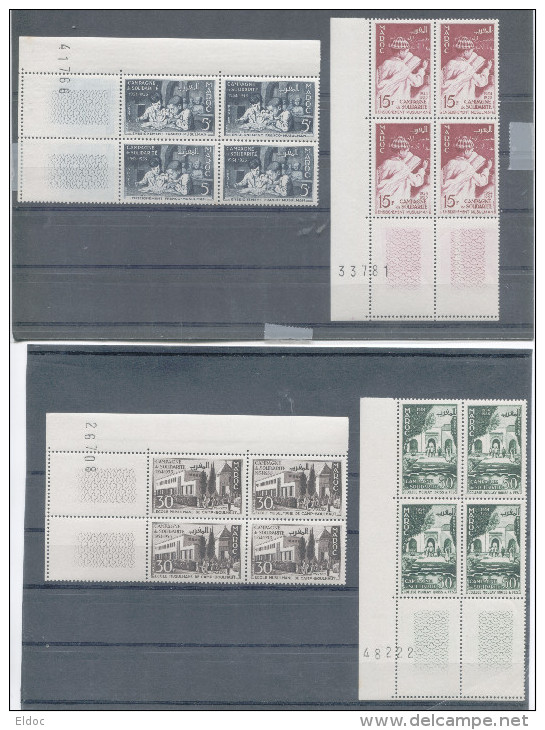 MAROC: N° 339 à 342, Tous **, Blocs De 4 Coins De Feuilles - Unused Stamps