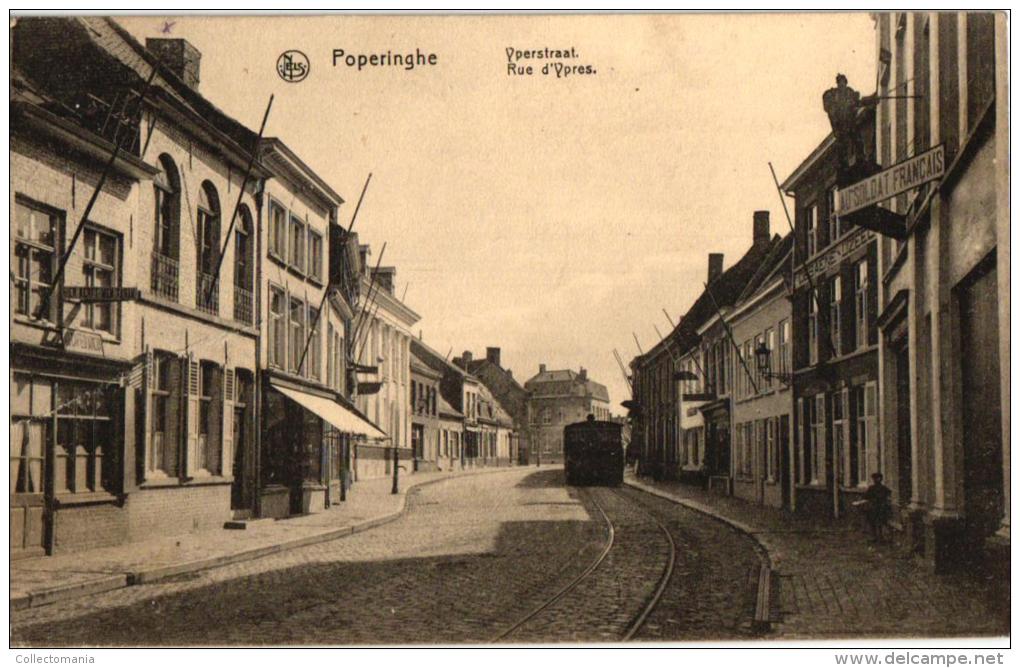 Poperinge  7 CPA Statie Yperstr Tram à Vapeur Gasthuisstr '05  Pensionaat '15 Poids Public   Schaalstr  Grote Markt - Poperinge