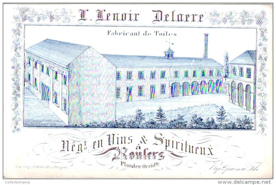 Roeselare  Porseleinkaart  Fabricant De Toiles  Vins &amp; Spiritueux   L Lenoir Delaere   Litho Du Roi Bruges - Porcelana