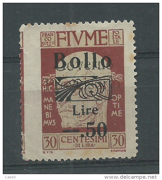 MARCA DA BOLLO/REVENUE  - FIUME - D´ANNUNZIO LIRE 0,50  - VARIETA´ SPOSTAMENTO DENTELLATURA - Fiume & Kupa