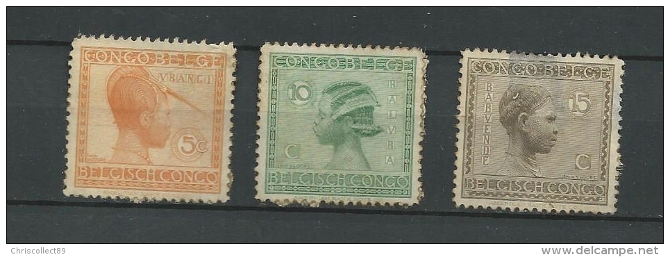 3 Timbres Congo Belge 1923  : - Neufs