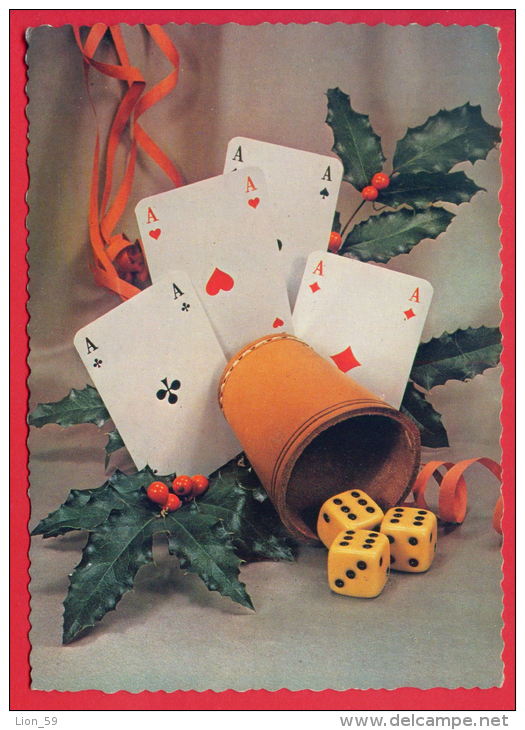 154749 / New Year Nouvel An Neujahr - PLAYING CARDS Ace , Dice GAME - Hungary Ungarn Hongrie Ungheria - Playing Cards