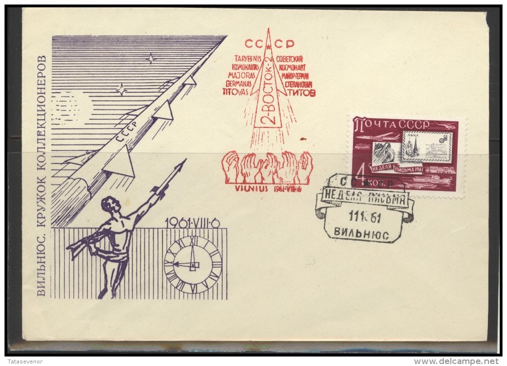 RUSSIA USSR Private Envelope LITHUANIA VILNIUS VNO-klub-025 Space Exploration VOSTOK-2 Titov - Lokal Und Privat