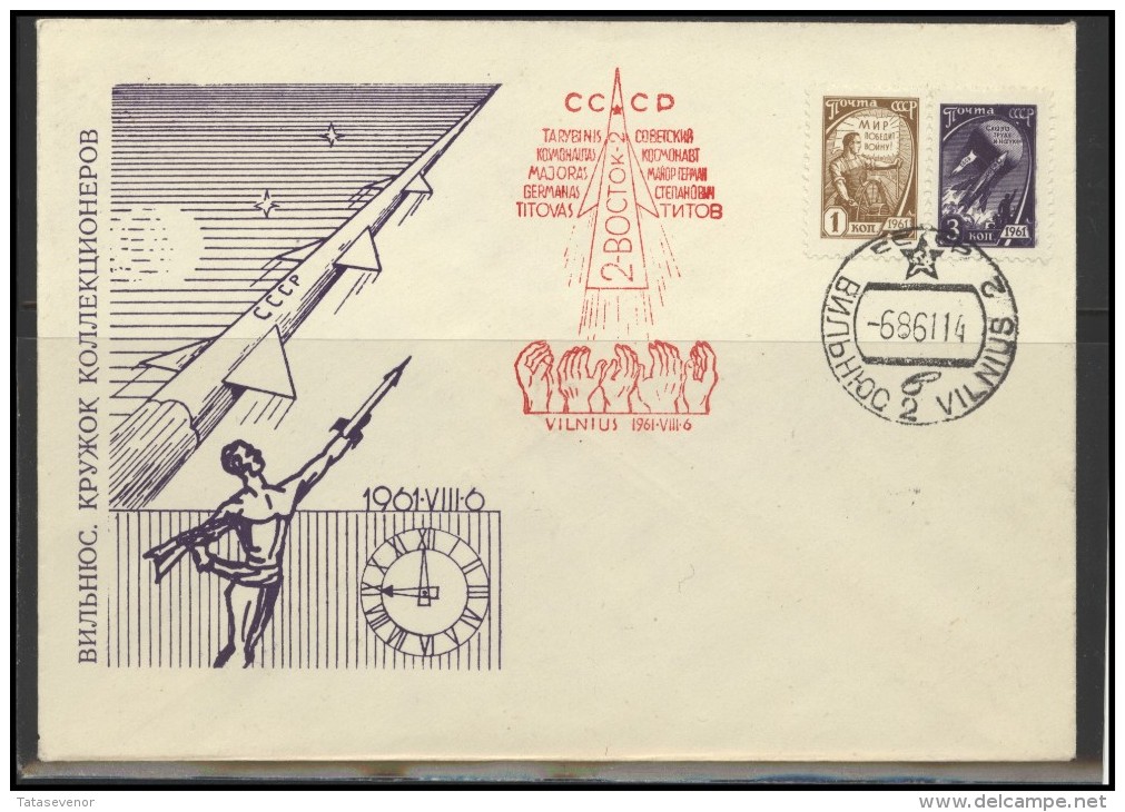 RUSSIA USSR Private Envelope LITHUANIA VILNIUS VNO-klub-026 Space Exploration VOSTOK-2 Titov - Local & Private