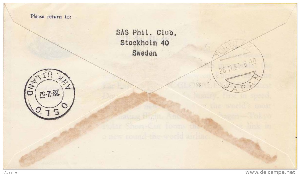 SAS Brief NORWEGEN 1957 - 3 Fach Frankiert, Gel.v. Norge Oslo &gt; Nordpol &gt; Tokyo Japan - Briefe U. Dokumente