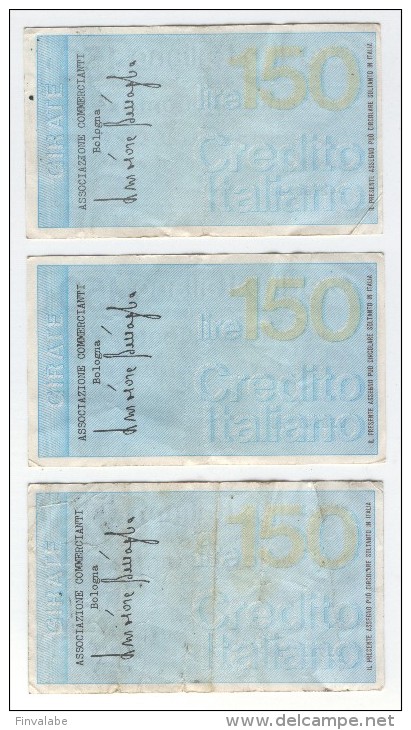 ITALIE  CREDITO ITALIANO ASSOCIAZIONE COMMERCIANTI BOLOGNA 23/03/1976 L.150  (lot De Trois Billets) - [10] Assegni E Miniassegni