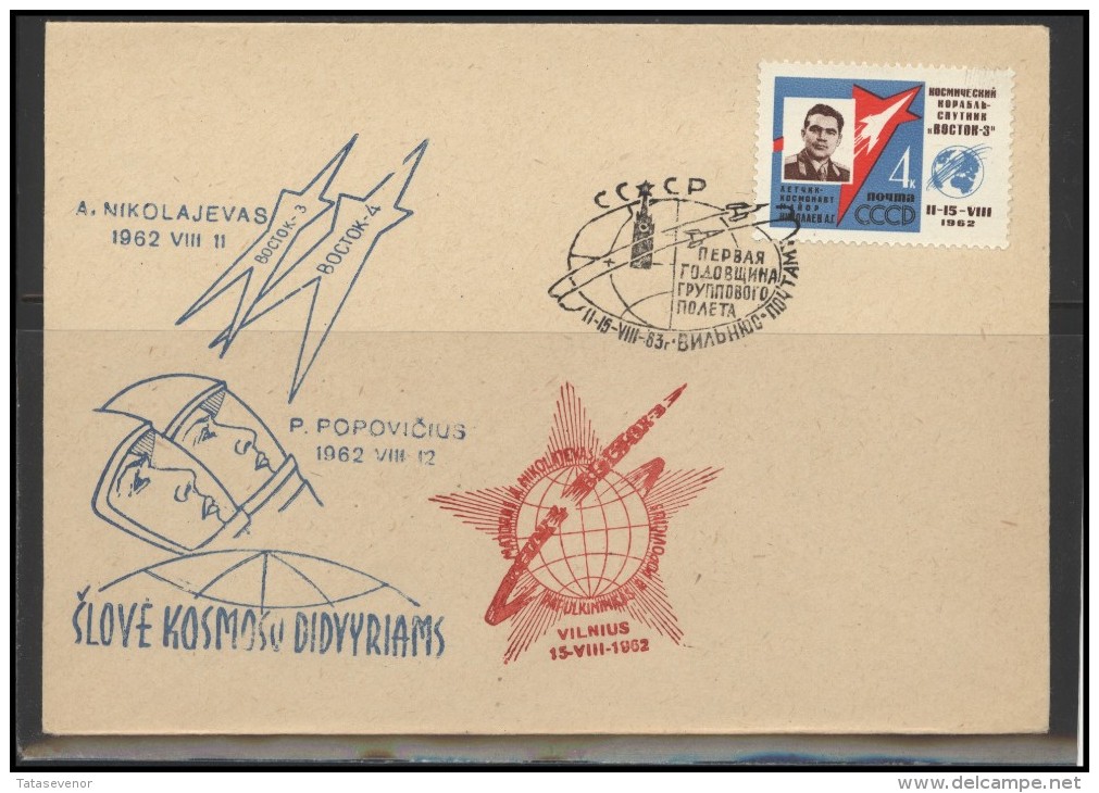 RUSSIA USSR Private Envelope LITHUANIA VILNIUS VNO-klub-053 Space Exploration Vostok-3 Vostok-4 Anniversary - Lokal Und Privat