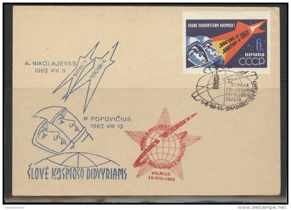 RUSSIA USSR Private Envelope LITHUANIA VILNIUS VNO-klub-054 Space Exploration Vostok-3 Vostok-4 Anniversary - Lokal Und Privat