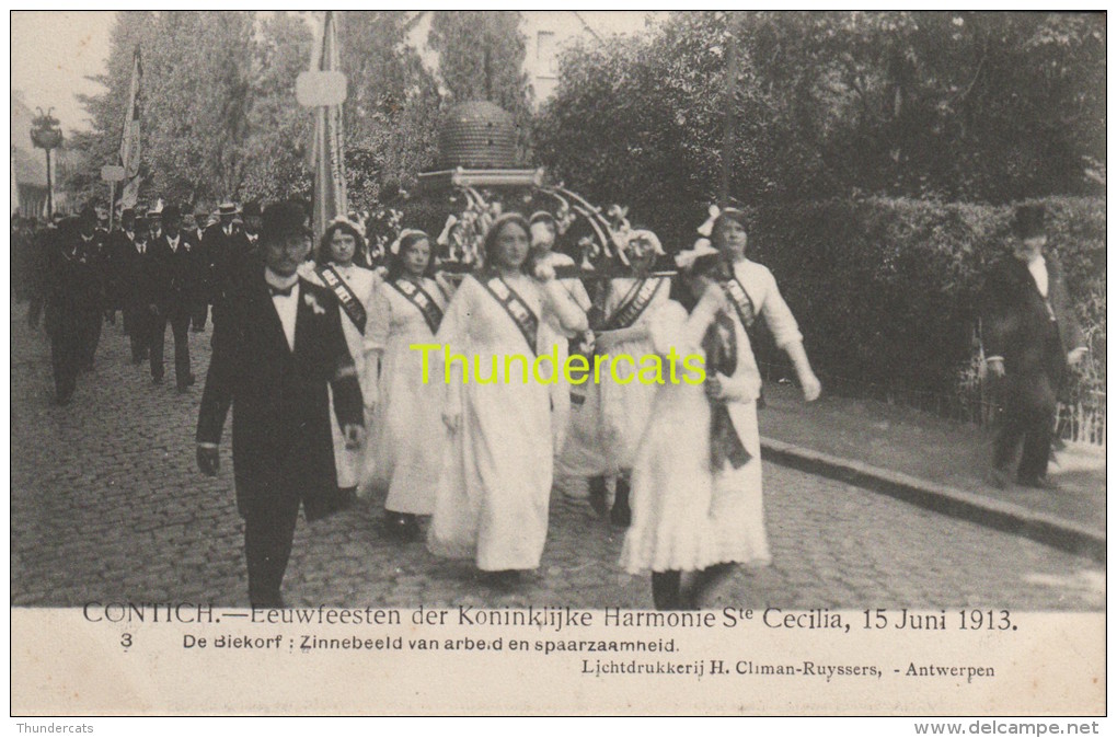 CPA CONTICH EEUWFEESTEN DER KONINKLIJKE HARMONIE SAINTE CECILIA 15 JUNI 1913  CLIMAN RUYSSERS ANVERS - Kontich