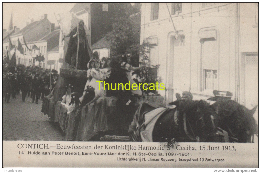 CPA CONTICH EEUWFEESTEN DER KONINKLIJKE HARMONIE SAINTE CECILIA 15 JUNI 1913  CLIMAN RUYSSERS ANVERS - Kontich