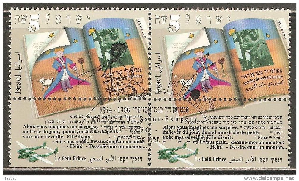 Israel 1994 Mi# 1301 Used - Pair - With Tabs - Antoine De St. Exupery - Oblitérés (avec Tabs)