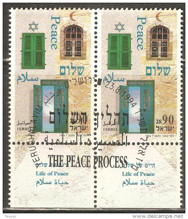 Israel 1994 Mi# 1309 Used - Pair - With Tabs - Peace Between Arabs And Israelis - Oblitérés (avec Tabs)