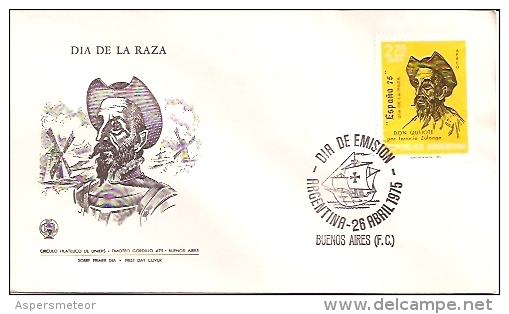 SOBRE ARGENTINA: DÍA DE LA RAZA DON QUIJOTE POR IGNACIO ZULOAGA CIRCULO FILATELICO DE LINIERS AÑO 1975 TBE FDC GECKO - Escritores