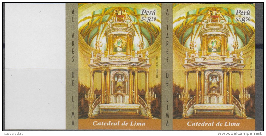 O)2007 PERU, CHURCH-ALTAR OF LIMA, IMPERFORATE-YELLOW MNH - Peru