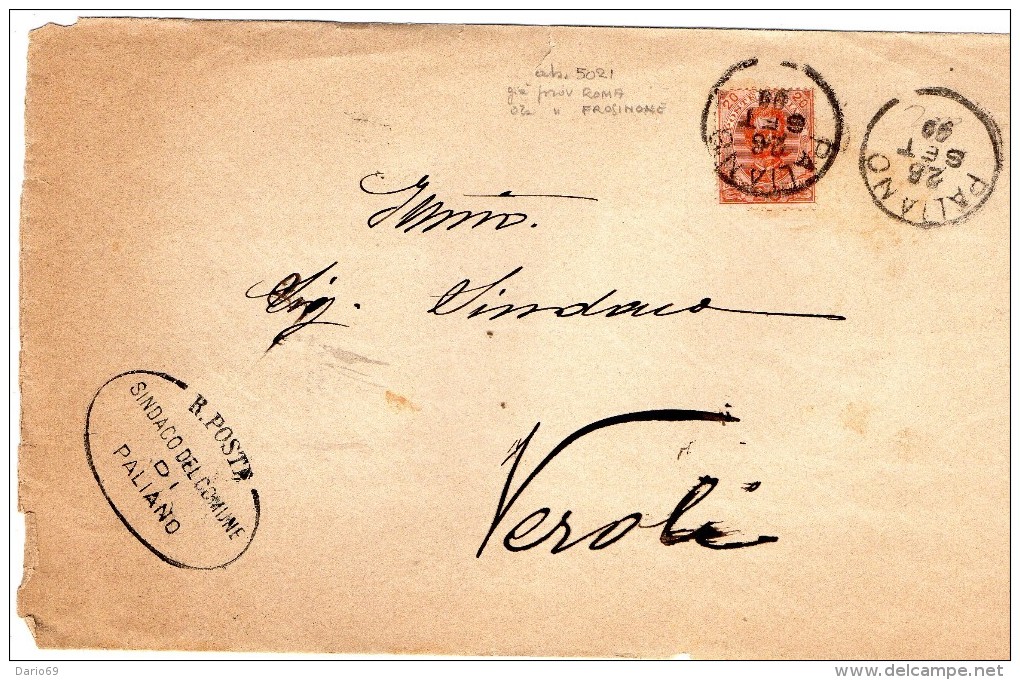 1899  LETTERA CON ANNULLO PALIANO FROSINONE - Poststempel