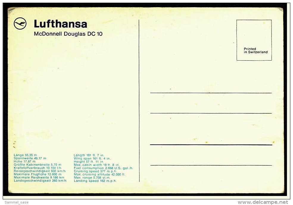 Lufthansa  -  McDonnell Douglas DC 10  ,  Ansichtskarte Ca.1975    (3794) - 1946-....: Moderne