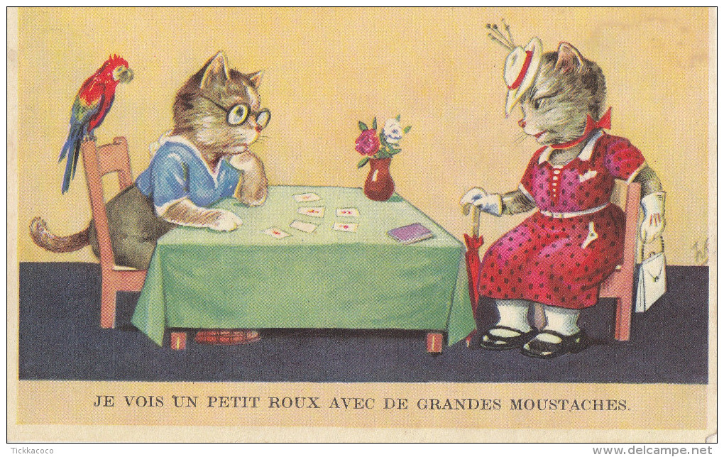 CPA FANTAISIE CHATS HUMANISES ´´ TIREUR DE CARTES VOYANCE ´´ - Cats