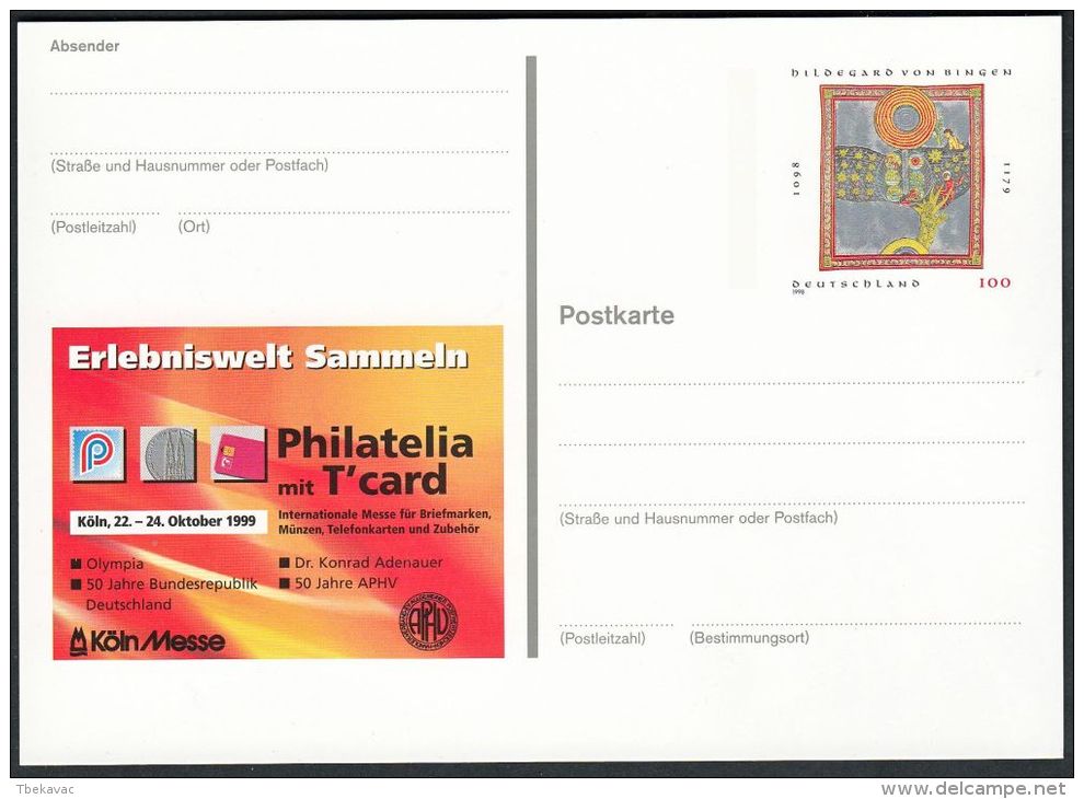 Germany 1999, Illustrated Postal Stationery "Philatelic Exhibition In Koln", Ref.bbzg - Geïllustreerde Postkaarten - Ongebruikt