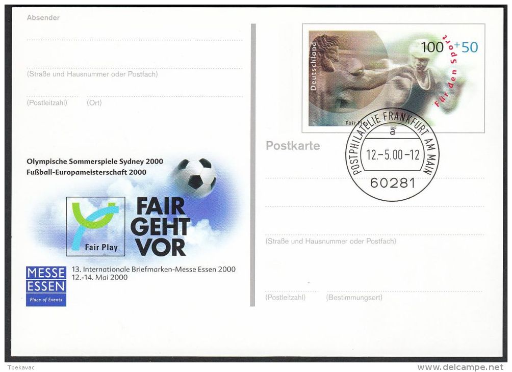 Germany 2000, Illustrated Postal Stationery "Philatelic Exhibition In Essen" W./postmark "Frankfurt", Ref.bbzg - Cartoline Illustrate - Usati