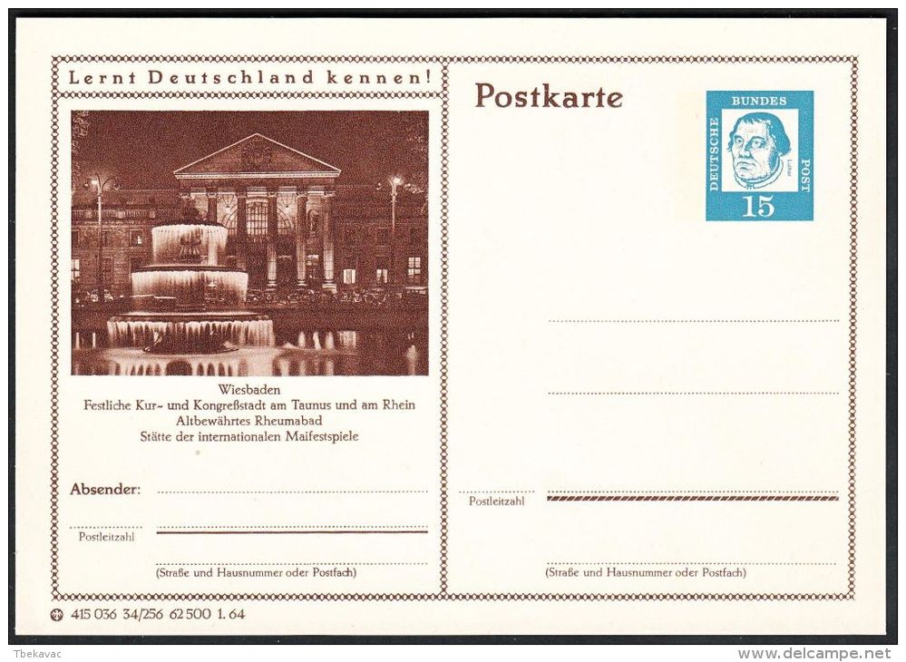 Germany 1964, Illustrated Postal Stationery "Wiesbaden" Ref.bbzg - Geïllustreerde Postkaarten - Ongebruikt