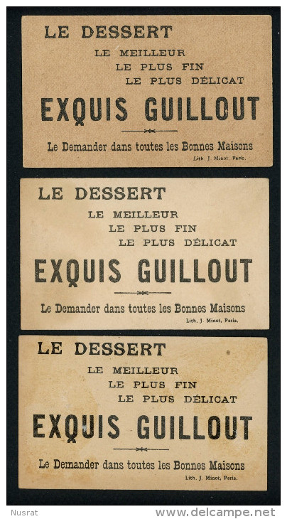 Biscuits Guillout, Rue Rambuteau, Lot De 3 Chromos Lith. J. Minot, Personnages, Scènes Humoristiques, Voir Scans - Other & Unclassified
