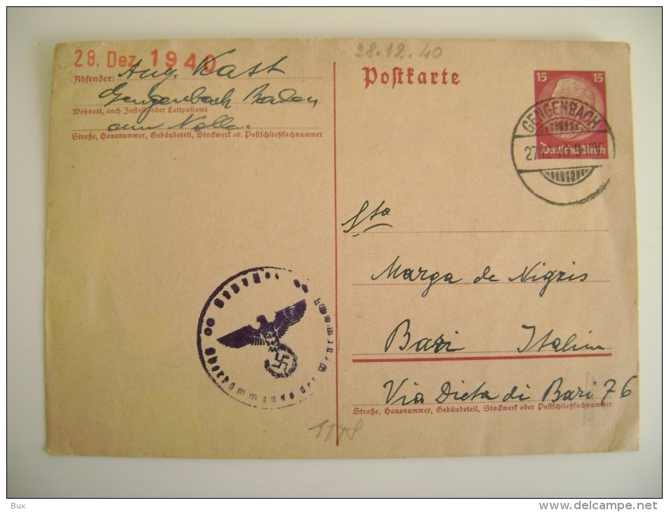 Postkarte  Timbre  Nazi   Gengenbach   ALLEMAGNE GERMANIA  GERMANY   Deutschland  Deutsche     CIRCULE' - Offenburg