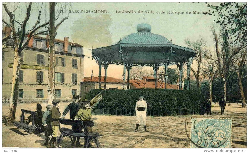 SAINT-CHAMOND - LOIRE  (42)  -  PEU COURANTE CPA ANIMEE EN COULEUR DE 1905. - Saint Chamond