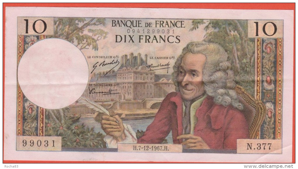 10 Francs VOLTAIRE Du 07 12 1967 -  Pas D´ épinglages SUP - 10 F 1963-1973 ''Voltaire''