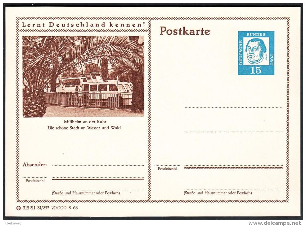 Germany 1963, Illustrated Postal Stationery "Mulheim" Ref.bbzg - Geïllustreerde Postkaarten - Ongebruikt