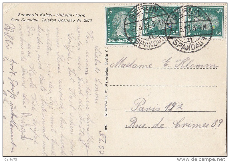 Allemagne - Berlin - Grunewald - Kaiser Wilhelmturm - Postmarked 1927 - Grunewald