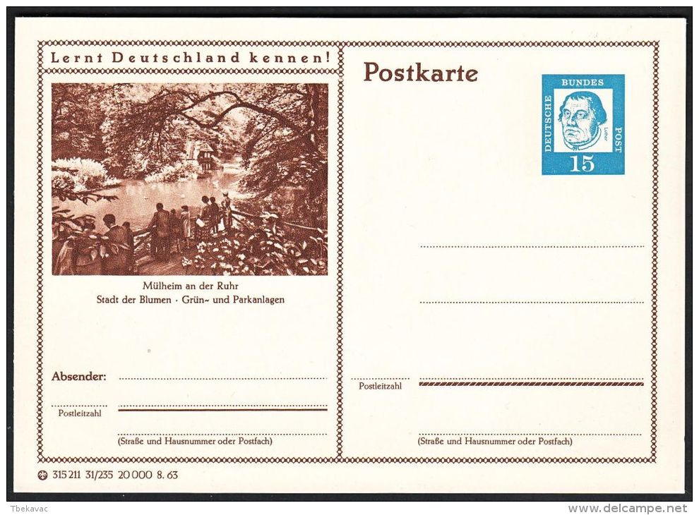 Germany 1963, Illustrated Postal Stationery "Mulheim" Ref.bbzg - Geïllustreerde Postkaarten - Ongebruikt