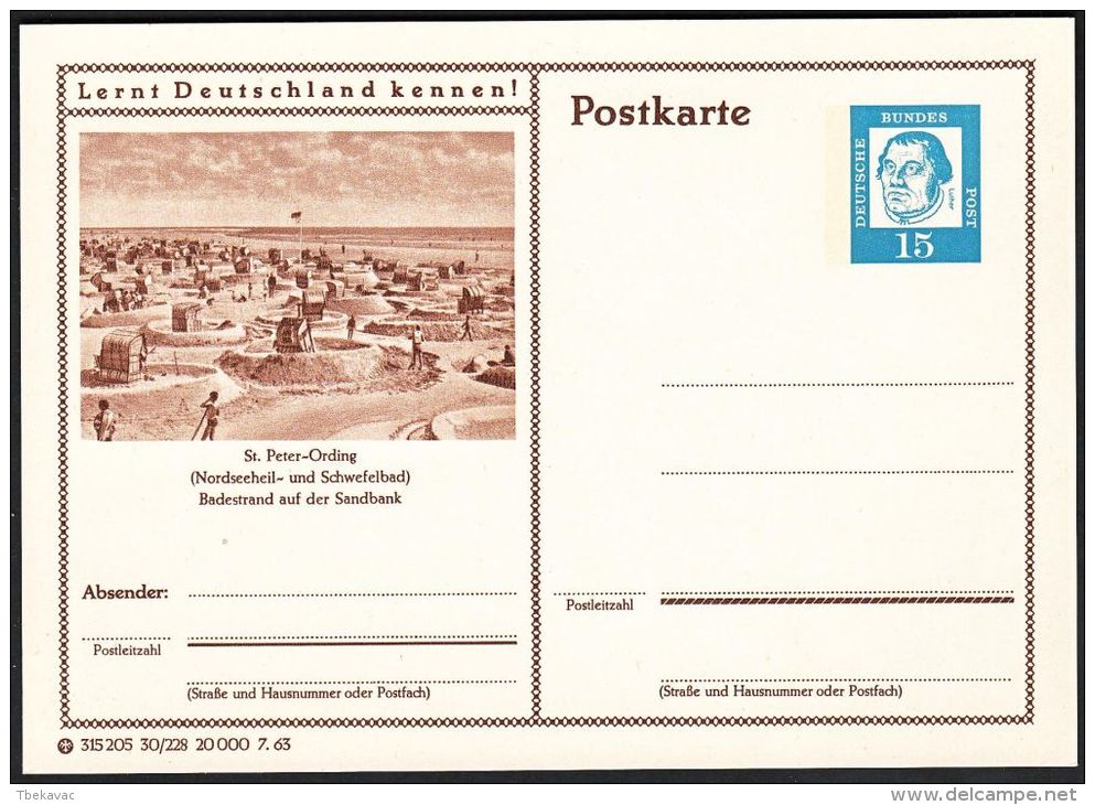 Germany 1963, Illustrated Postal Stationery "St.Peter-Ording" Ref.bbzg - Geïllustreerde Postkaarten - Ongebruikt