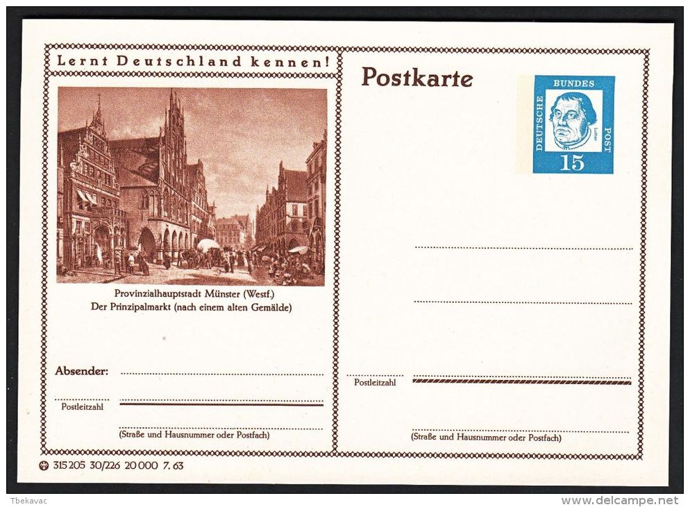Germany 1963, Illustrated Postal Stationery "Marketplace In Munster" Ref.bbzg - Geïllustreerde Postkaarten - Ongebruikt