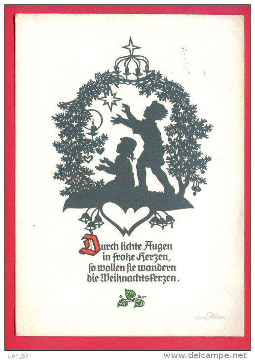 154819 / Germany  Art Georg Plischke - Christmas - Silhouette POEM BOY GIRL CANDLE STAR BELL TREE - USED DDR Deutschland - Silhouette - Scissor-type