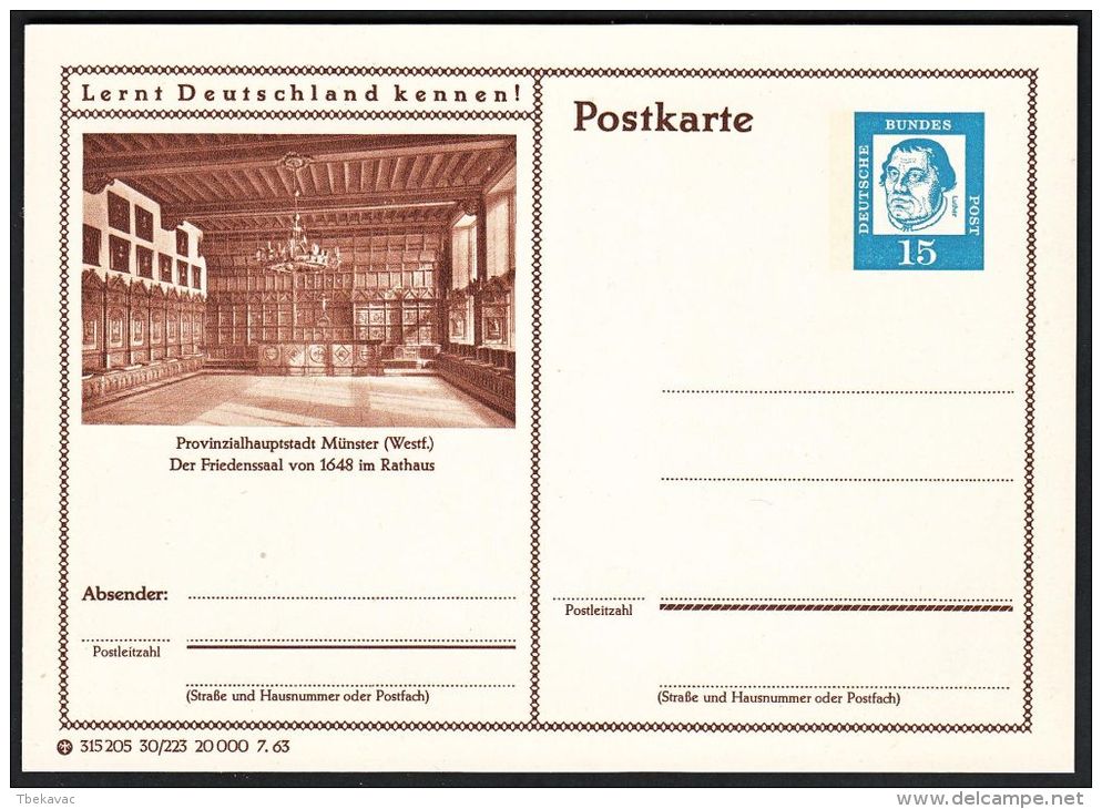 Germany 1963, Illustrated Postal Stationery "City Hall In Munster" Ref.bbzg - Geïllustreerde Postkaarten - Ongebruikt