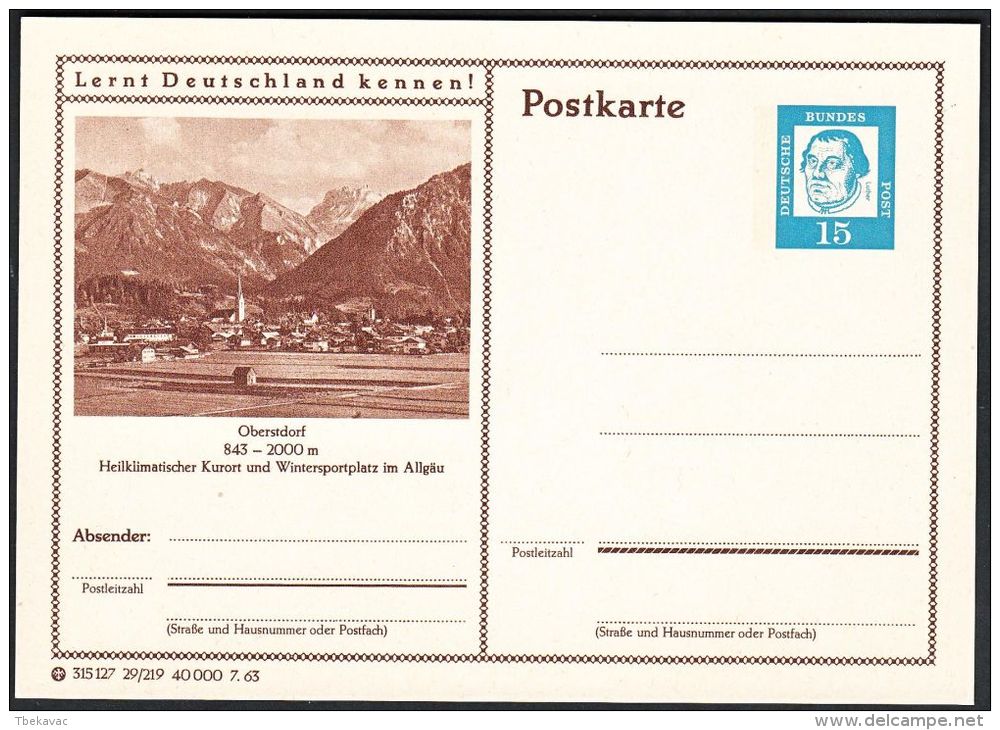 Germany 1963, Illustrated Postal Stationery "Oberstdorf" Ref.bbzg - Geïllustreerde Postkaarten - Ongebruikt