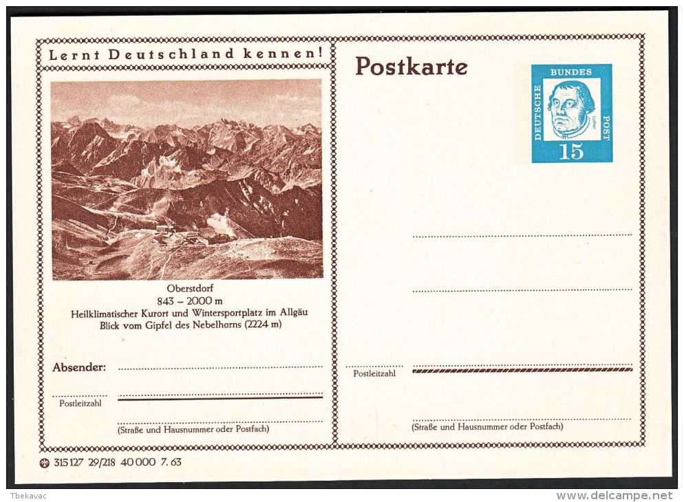 Germany 1963, Illustrated Postal Stationery "Oberstdorf" Ref.bbzg - Illustrated Postcards - Mint