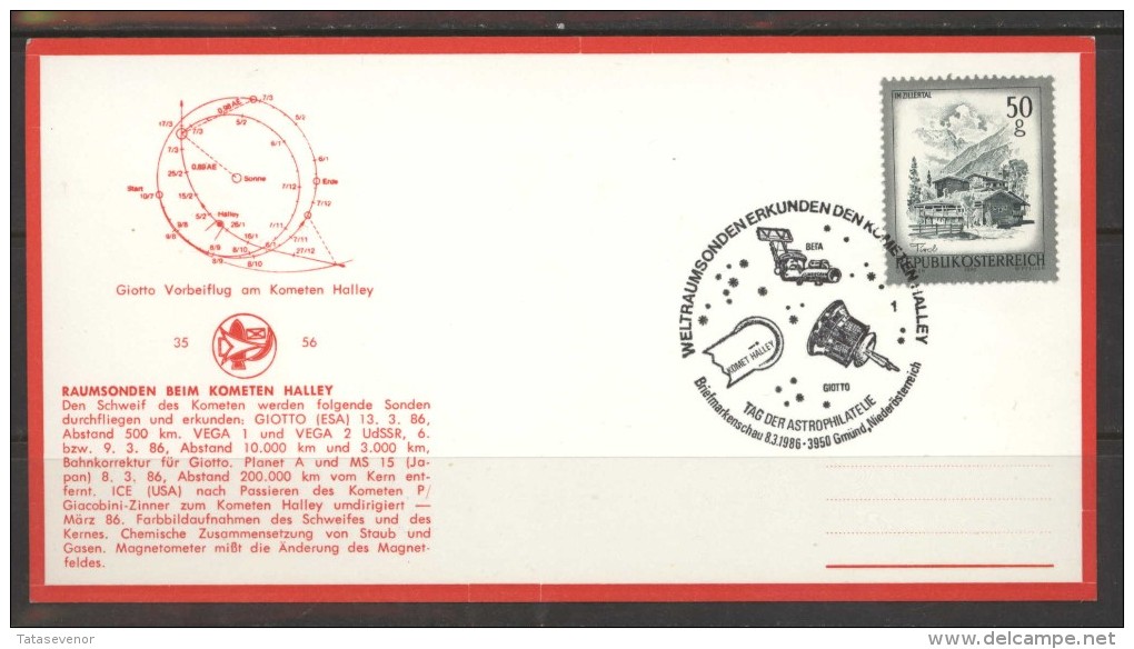 AUSTRIA Card Special Cancellation B2 002 Space Exploration History HALLEY Comet - Europe