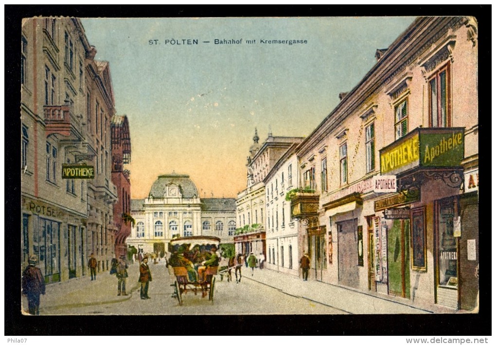 St. Polten, Bahahof Mit Kremsergasse -------- Postcard Traveled - St. Pölten