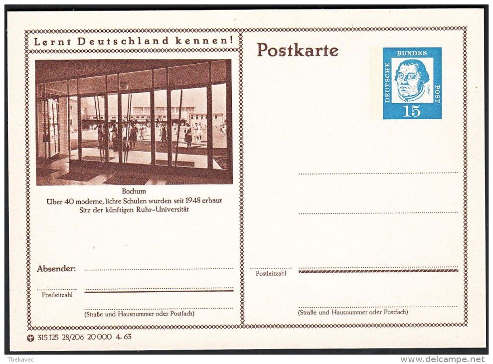 Germany 1963, Illustrated Postal Stationery "Bochum" Ref.bbzg - Illustrated Postcards - Mint