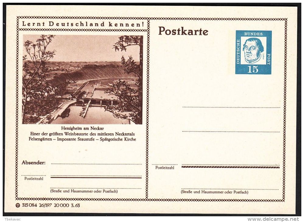Germany 1963, Illustrated Postal Stationery "Hessigheim On Neckar" Ref.bbzg - Illustrated Postcards - Mint