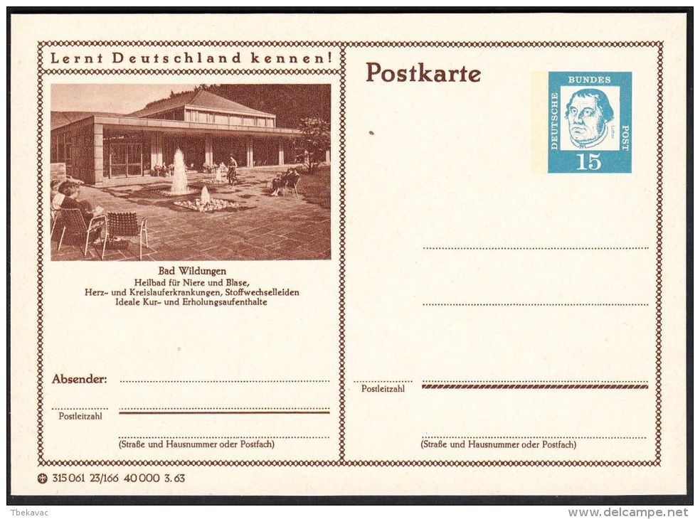 Germany 1963, Illustrated Postal Stationery "Bad Wildungen" Ref.bbzg - Geïllustreerde Postkaarten - Ongebruikt