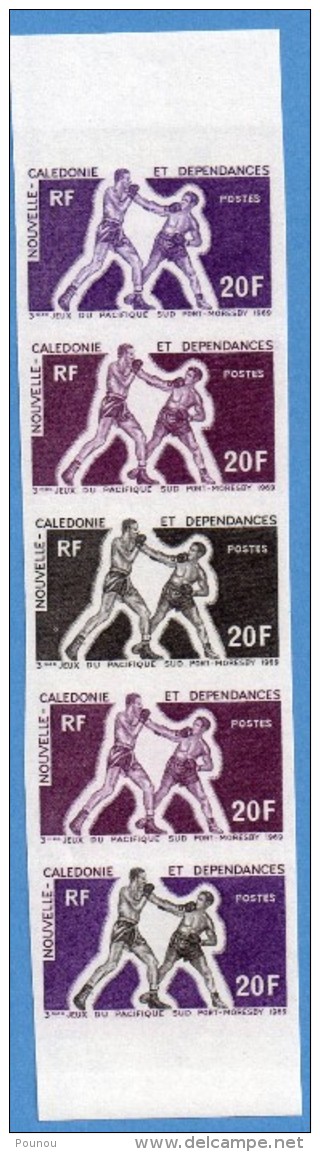 &#9733; NLLE CALEDONIE - ESSAI COULEUR / COLOR PROOF - 3EME JEUX DU PACIFIQUE SUD - BOXE - BANDE DE 5 BDF ** - Ongetande, Proeven & Plaatfouten