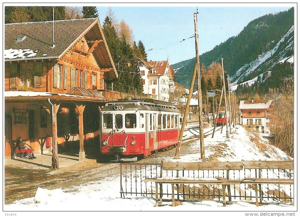 TRAIN Suisse - EISENBAHN Schweiz - CHAMPÉRY, Ancienne Gare - Automotrice BDeh 4/4 11 - Photo Geerinck (autorail,tramway) - Gares - Avec Trains