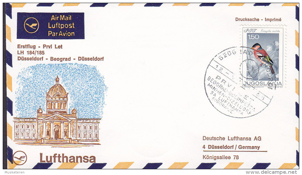 Yugoslavia LUFTHANSA Airmail Luftpost Par Avion Erstflug BEOGRAD - DÜSSELDORF 1968 Cover Brief Bird Vogel Oiseau - Aéreo