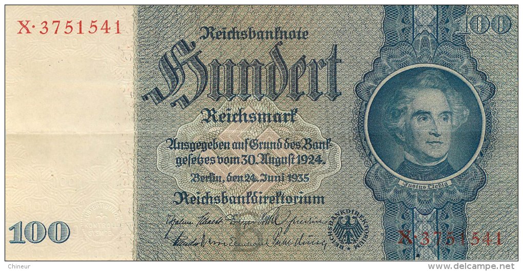 BILLET DE 100 REICHSMARK 24 JUIN 1935 SERIE X - 100 Reichsmark